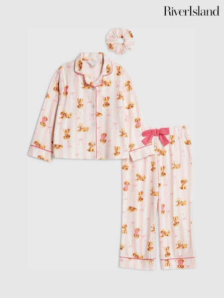 River Island Pink Long Sleeve Puppy Pyjamas (G52432) | €30