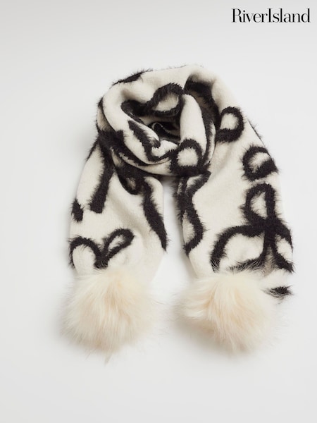 River Island Cream Mono Bow Jacquard Scarf (G52433) | €20