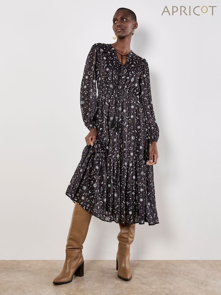 Apricot Black Constellation Tassel Boho Midaxi Dress (G52583) | €69