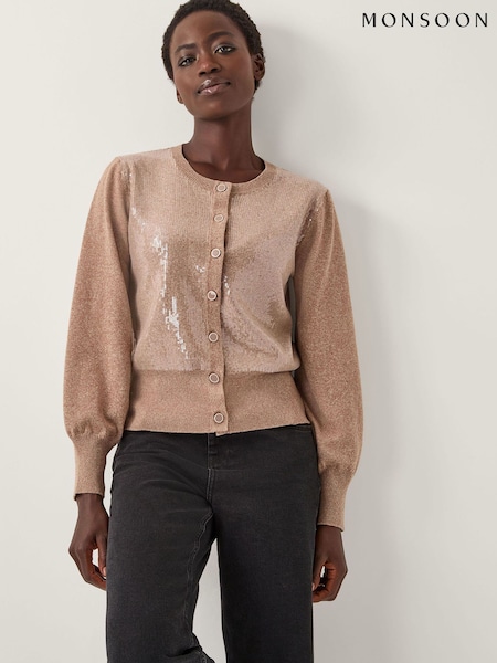 Monsoon Cream Simmi Sequin Cardigan (G52605) | AED533