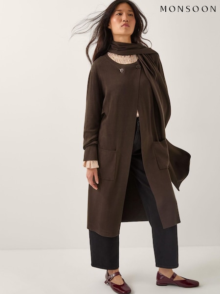 Monsoon Brown Santi Longline Cardigan & Scarf (G52622) | €114