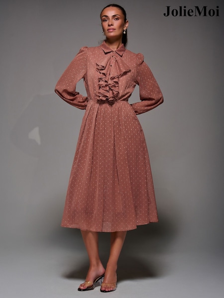 Jolie Moi Pink Textured Chiffon Ruffle Shirt Dress (G52721) | €86