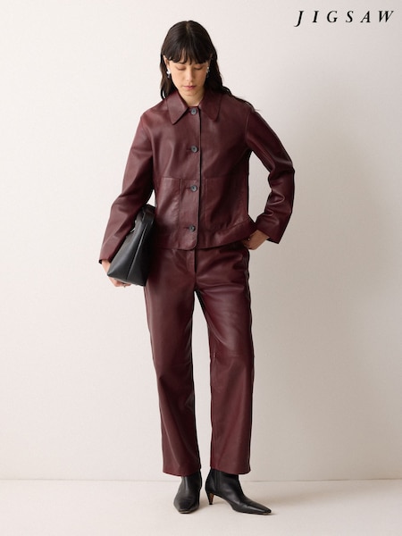 Jigsaw Red Eve Leather Cropped Jacket (G52747) | €504