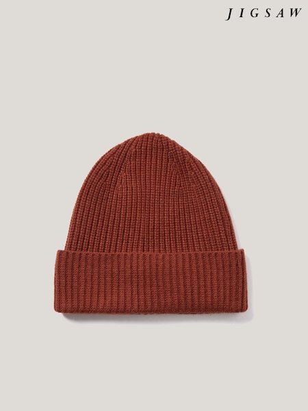 Jigsaw Brown Wool Cashmere Blend Rib Beanie (G52751) | €62