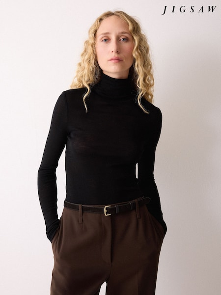 Jigsaw Black Wool Jersey Polo Neck Top (G52765) | AED402