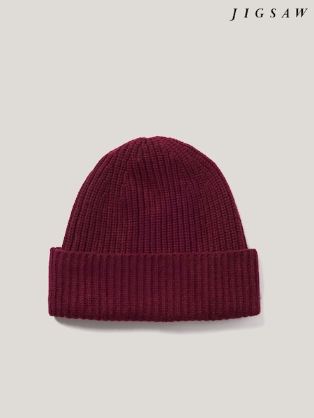 Jigsaw Red Wool Cashmere Blend Rib Beanie (G52767) | €62