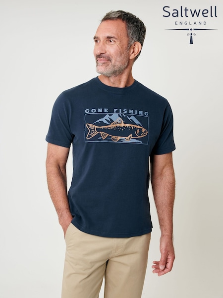 Saltwell Blue Peached Cotton Graphic Print T-Shirt (G52790) | 104 QAR