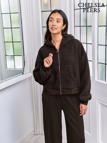Chelsea Peers Brown Borg Fleece Zip Up Hoodie (G52843) | €79.50