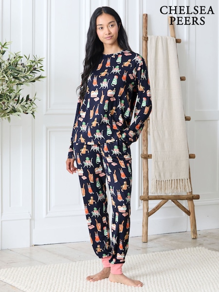 Chelsea Peers Blue Christmas Cats Pyjamas (G52860) | €52