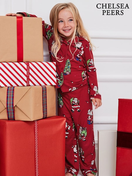 Chelsea Peers Red Christmas Santa Snowball Print Long Pyjamas Set (G52868) | €35