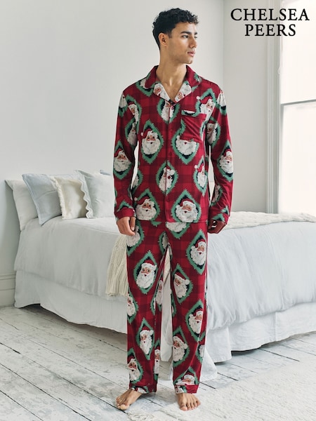 Chelsea Peers Red Christmas Jolly Santa Print Long Pyjamas Set (G52872) | €61