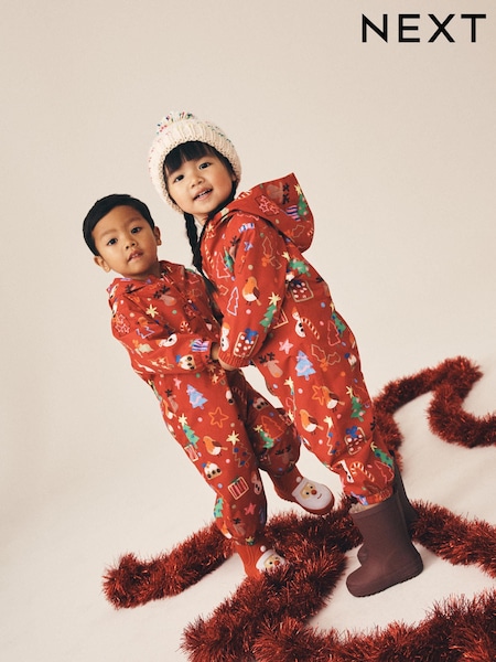 Red Christmas - Waterproof Printed Puddlesuit (9mths-7yrs)