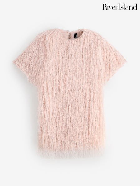 River Island Pink All-Over Fringe Oversized T-Shirt (G52995) | AED384