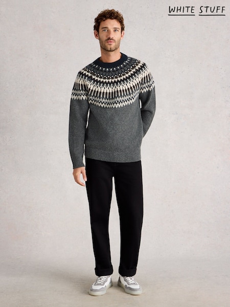 White Stuff Grey Claude Fair isle Pattern Crew Neck Jumper (G53153) | €92