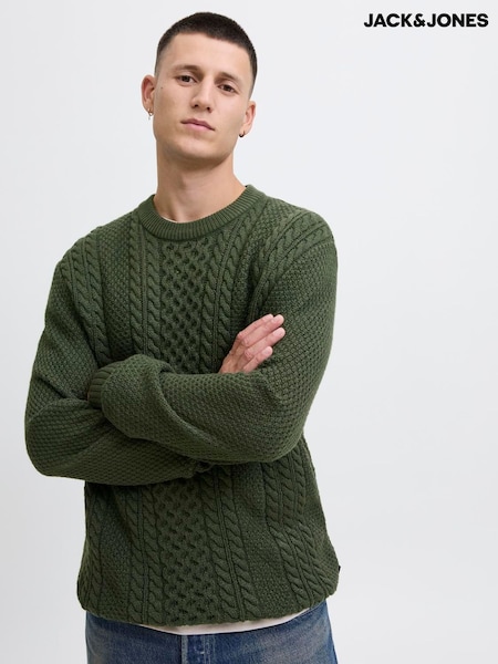 JACK & JONES Green Cable Knit Crew Neck Jumper (G53188) | €40