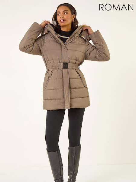 Roman Brown Faux Fur Padded Belt Coat (G53340) | €140