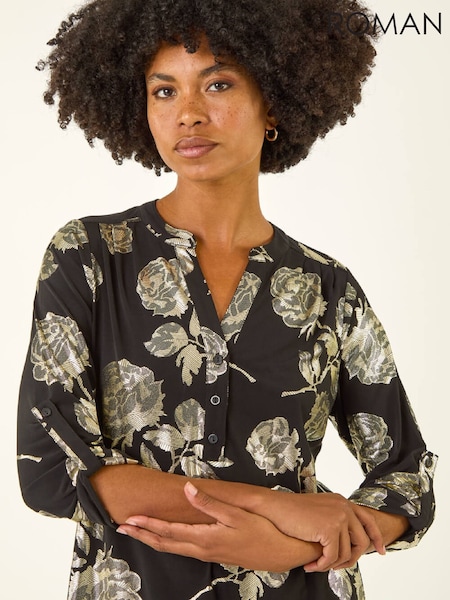 Roman Metallic Floral Foil Print Shirt (G53374) | €53