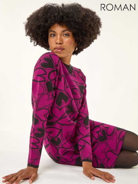 Roman Purple Jacquard Heart Knit Dress (G53386) | €88