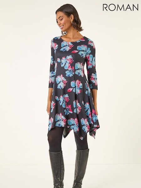 Roman Floral Print Hanky Hem Dress (G53401) | 85 €