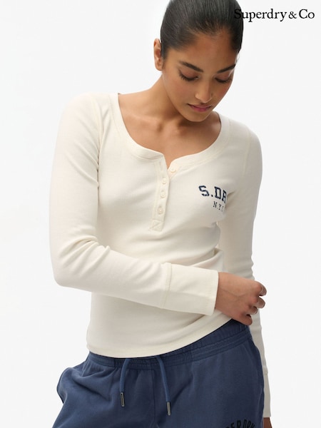 Superdry White SUPERDRY Athletic Button Down Long Sleeve Top (G53438) | €35