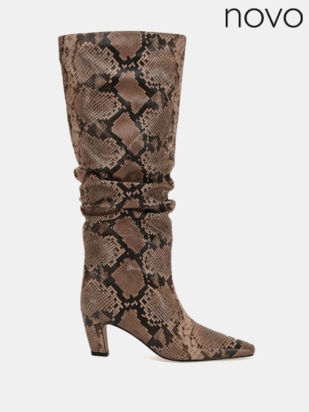 アニマル柄 - Novo Grace Mid Heel Point Ruched Knee Boots (G53448) | ¥ 13,210