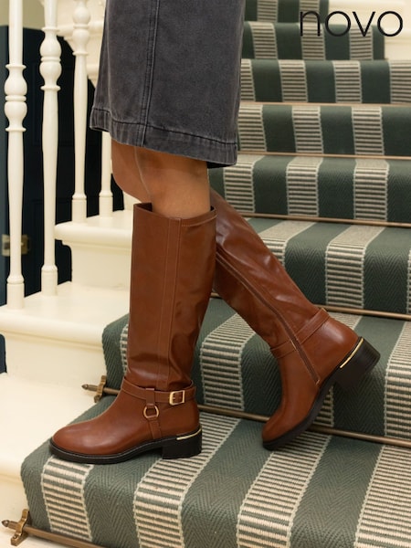 Novo Brown Goa Buckle Ring Detail Knee High Stretch Boots (G53455) | €78
