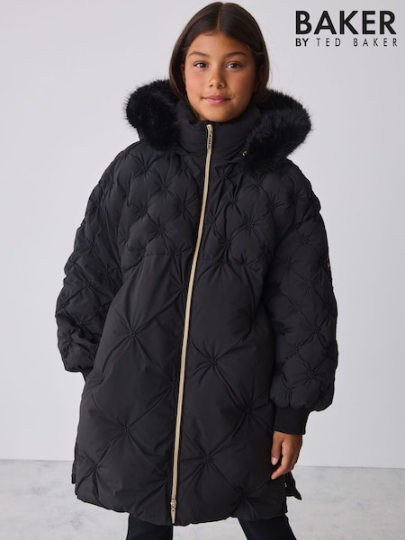 Schwarz - Baker By Ted Baker Shower Resistant Longline Embroidered Padded Coat