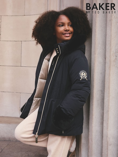 Черный - Baker By Ted Baker Shower Resistant Faux Fur Trim Padded Coat