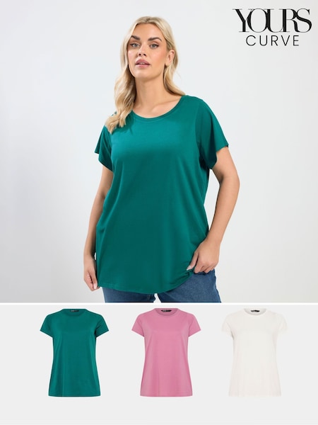 Yours Curve Pink Short Sleeve Core Basic T-Shirts 3 Pack (G54090) | R$ 275