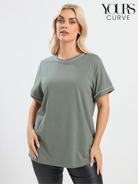Yours Curve Green Pearl Trim T-Shirt (G54093) | €25