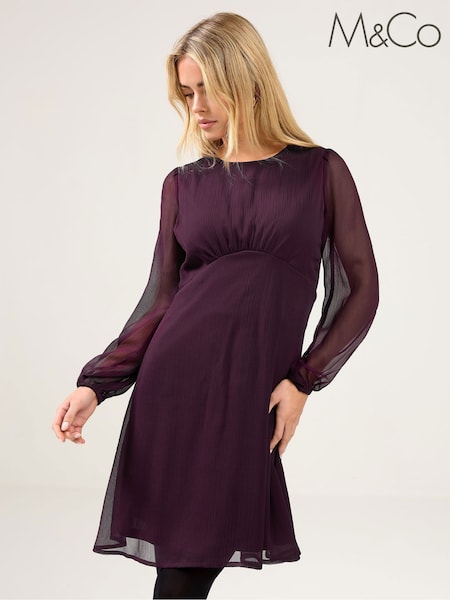 M&Co Purple Petite Chiffon Midi Dress (G54098) | €58