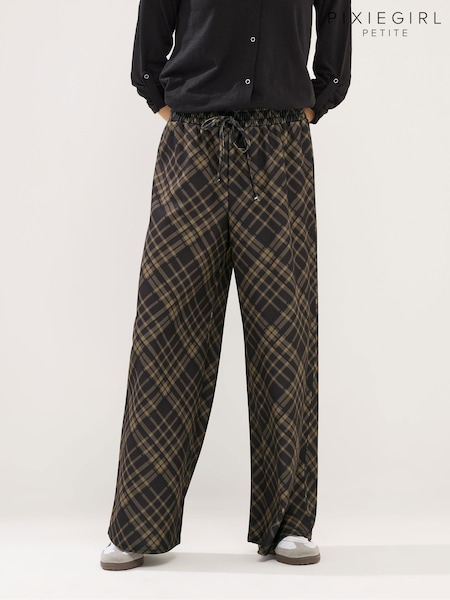 PixieGirl Petite Chocolate Brown Check Scuba Wide Leg Trousers (G54116) | €43