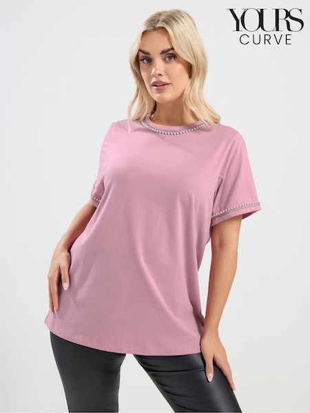 Yours Curve Pink Pearl Trim T-Shirt (G54118) | €25