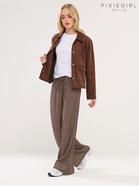 PixieGirl Petite Brown Check Wide Leg Trousers (G54124) | €39