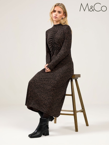 M&Co Brown Petite Long Sleeve Turtle Neck Dress (G54129) | €58