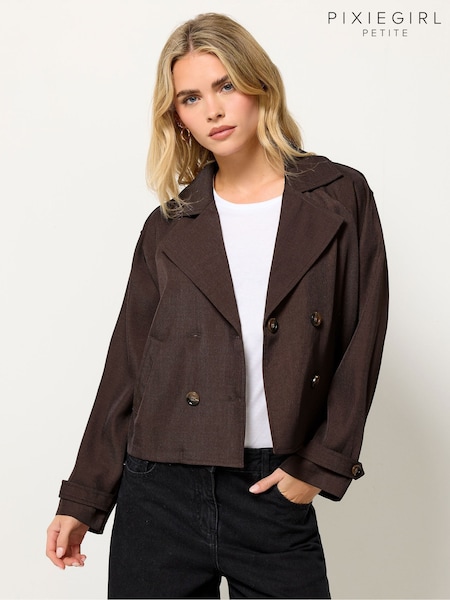 PixieGirl Petite Brown Twill Crop Trench Coat (G54132) | €58