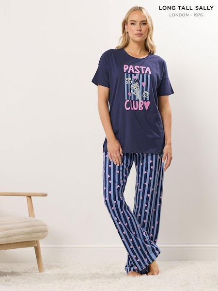 Long Tall Sally Blue Short Sleeve Wide Leg Pyjamas Set (G54139) | AED169