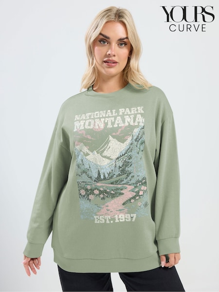 Yours Curve Green Mountain Scene Sweatshirt (G54145) | €35