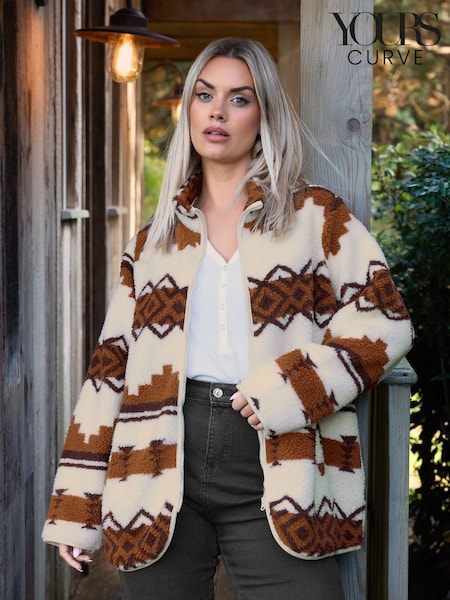 Yours Curve Brown Zip Through Borg Fleece (G54154) | €47