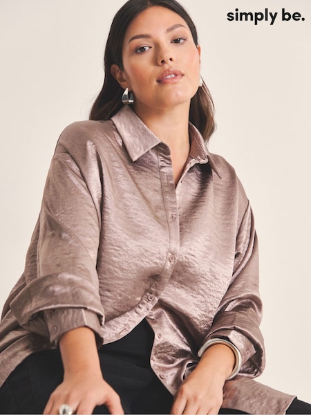 Simply Be Brown Metallic Liquid Satin Oversized Shirt (G54251) | €44