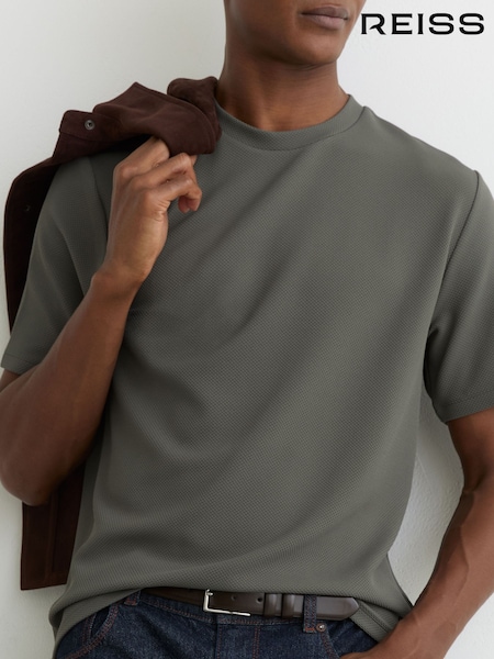 Reiss Sage Green Jack Textured Crew-Neck T-Shirt (G54346) | $95