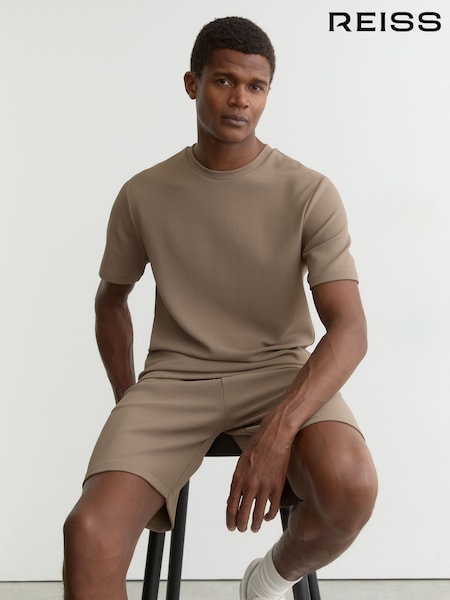 Reiss Camel Brown Jack Textured Crew-Neck T-Shirt (G54348) | AZN 142