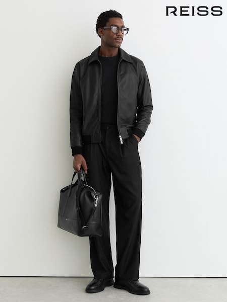 Reiss Black Charl Grained-Leather Zip-Through Jacket (G54349) | AED3,082