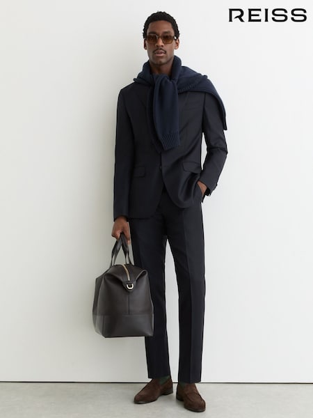 Reiss Navy Entrepreneur Wool Twill Suit Classic-Fit Trousers (G54355) | AED1,426