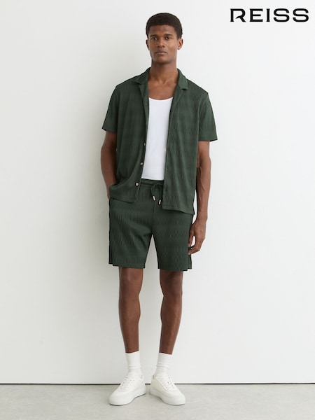 Reiss Emerald Green Alvo Textured-Wave Drawstring Shorts (G54380) | ₪642
