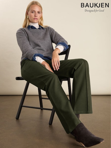 Baukjen Green Marian Ponte Wide Leg Trousers (G54436) | ‏514 ر.ق.