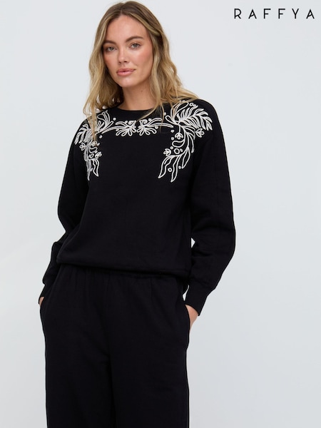 Raffya Black Marmalade Long Sleeves Embroidered Sweatshirt (G54619) | kr1 099