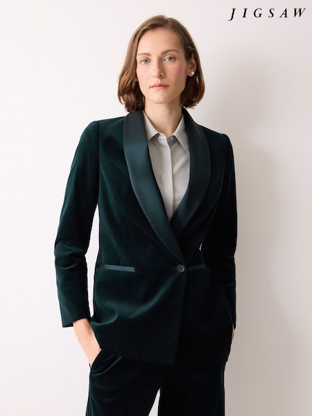 Jigsaw Green Velvet Satin Shawl Blazer (G54656) | €356