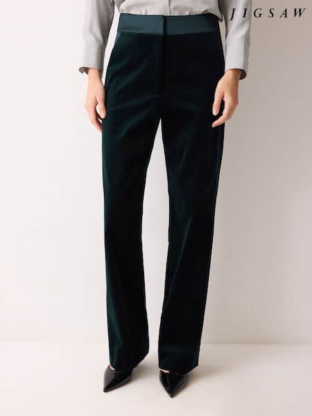 Jigsaw Green Velvet Satin Tailored Trousers (G54698) | AED1,048