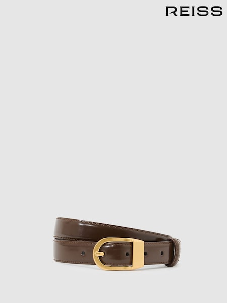 Reiss Chocolate Hazel Leather Curved-Buckle Belt (G54895) | AED418